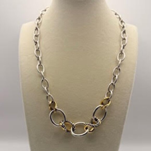 Brighton  Silver & Gold Link Statement Necklace | Two Tone Circle  Rope Chain - Picture 2 of 7